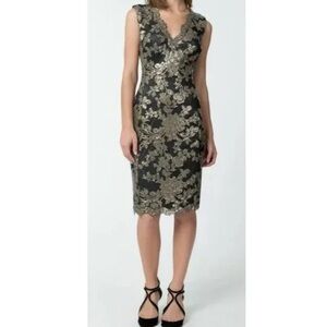 Tadashi Shoji Blue Sheath Midi Dress V-Neck